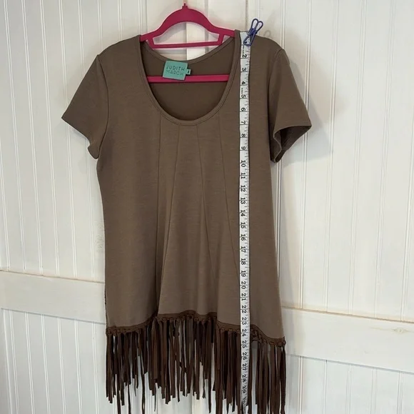 Judith March short sleeved brown top with fringe size M - Picture 9 of 10